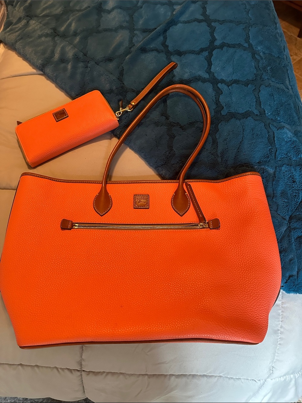 Dooney Bourke Classic Orange Tote Handbag with Wallet
